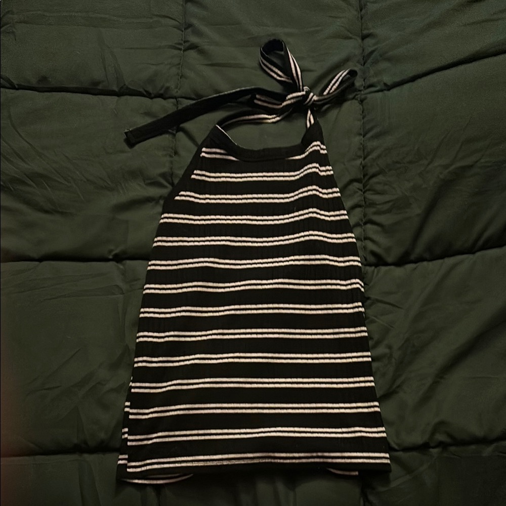 Black and White Striped Halter Top
